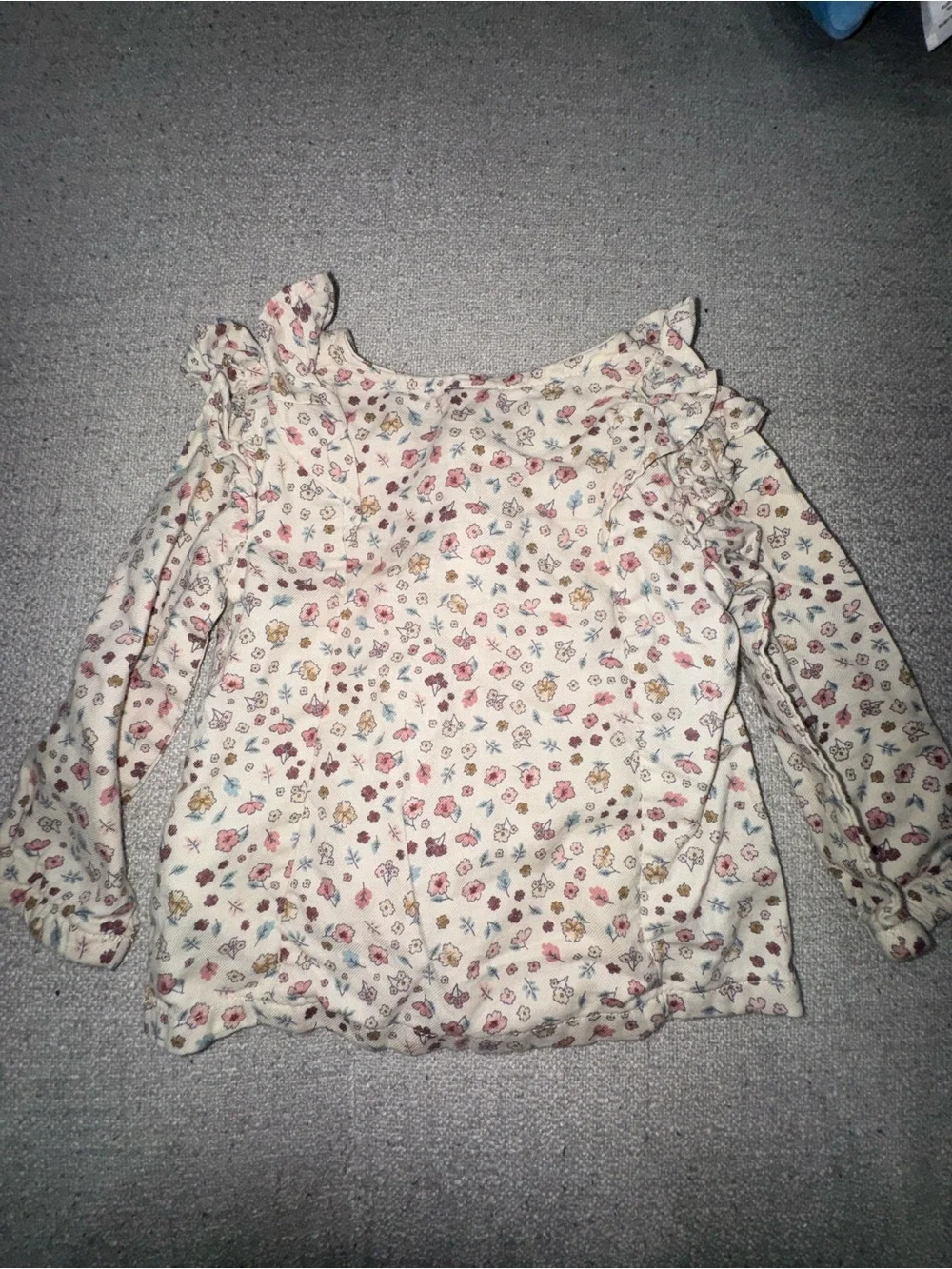 Carter's Cream Floral Ruffle-Detail Long Sleeve Top with Pink & Yellow Accents